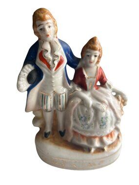 Vtg Occupied Japan Porcelain Figurine Couple In Victorian Attire Hand-Painted